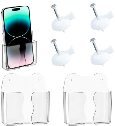 BOBITALK 2 Stück Handyhalterung Wand, Transparent, Stabile Wandhalterung Handy. Selbstklebende Universal Handy Wandhalterung Zum Aufladen, Mit Datenkabelaufnahmeloch