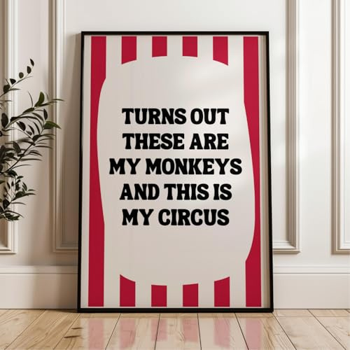 Lmovutcom „Meine Affen Mein Zirkus“ Typografie Wandkunst, Rot & Weiß Gestreiftes Gemälde Kunstwerk Poster, Leinwanddruck Bild Deko für Familienzimmer, Wohnzimmer, Küche, Badezimmer, ungerahmt