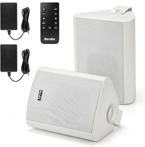 Herdio 6.5 400W Max Power Wall Mount Outdoor Bluetooth Speakers, Be Waterproof and Able to Wireless Multi-Connection Up to 20 Units for Patio/Porch/Balcony (White, 2-Pack)