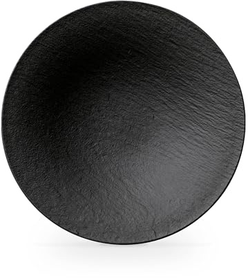 Villeroy & Boch – Manufacture Rock Schale Schwarz Matt, Deko Teller, Dekoschale, Platzteller, Schwarze Schale, Schüssel, Geschirr, Tiefer Speiseteller, Essteller, Schieferoptik, Premium Porzellan