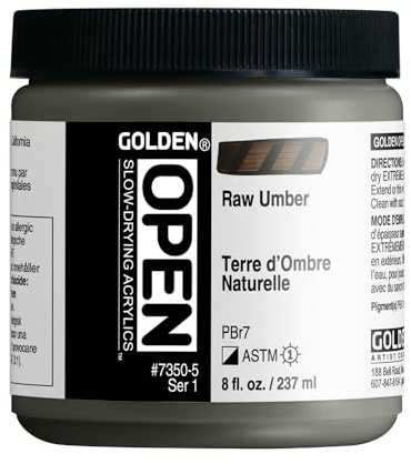 GOLDEN OPEN Slow-Drying Acrylics, Raw Umber, 8 fl. oz. Jar