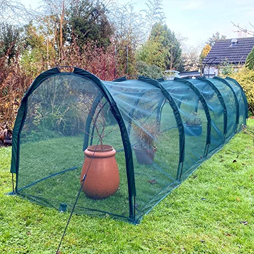 GardenSkill Pflanztunnel Gewächshaus 500x100cm | Netz Garten Insektennetz Pflanzenschutzzelt Tomatenhaus für Hochbeet Blumen Pflanzen Gemüse | 4 Tür, Inklusive Abspannseilen, Wetterfest, Tragbar