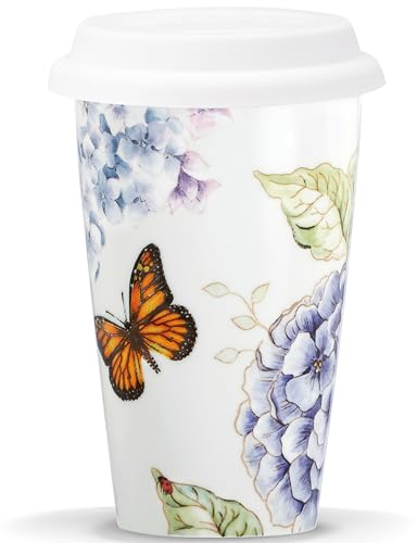Lenox Butterfly Meadow Blue Thermal Travel Mug, Porcelain, 1 Count (Pack of 1)