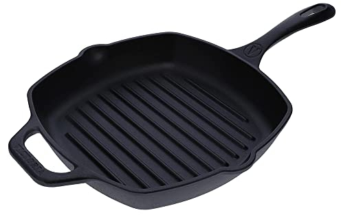VICTORIA Grillpfanne Eingebrannte Gusseisen Induction 25x25cm Bratpfanne Geeignet für Feuer, Grill, Backofen, Ceranfeld, Cast Iron Skillet Toxic Free, ohne PTFE oder PFOA