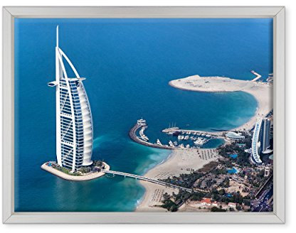 Gemälde auf Leinwand, gerahmt, mit Rahmen, Dubai – Emirati Arabi – Mittlerer Orient Metropole – Burj Khalifa al-Arab – Palm Jumeirah – 30 x 40 cm – moderner Stil Weiß – (Code 4962)