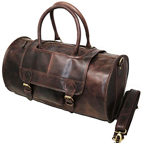 Jaald 45 cm Echt Büffel Leder Ledertasche Weekender Gepäck Reisetasche Reisegepäck Sporttasche Duffel Tasche Wochenendtrip Handgepäck Duffel Gym Bag Wasserdicht Carry on Tasche Geschenk Braun