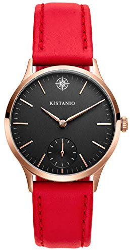 Kistanio Stratolia Damenuhr mit Lederarmband Analog Saphirglas Rose Schwarz STR-31-008
