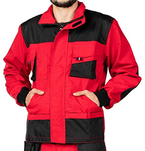 Veste de travail homme, Blouson de travail, Multi Poches, Grande Taille S - XXXL, Manteau de travail, Bleu/Noir/Rouge, Haute qualité Vetement (S, Rouge)