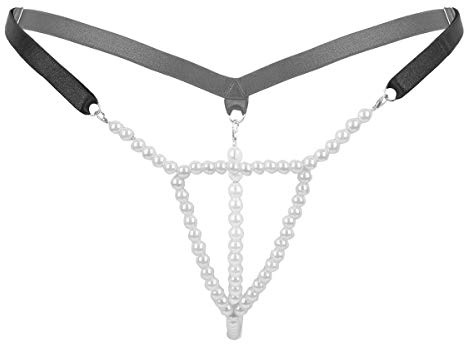 YOOJIA Damen Perlen String Tanga Micro Mini Perlenstring T-Back Slip Ouvert Unterhose Erotik Unterwäsche Reizwäsche