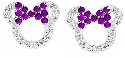 Kaguyo Minnie Mouse Ohrringe, 925 Sterling Silber Amethyst Blau Rosa Zirkonia Mickey Mouse Ohrstecker für Frauen Mädchen, Geburtstagsgeschenk (Lila)