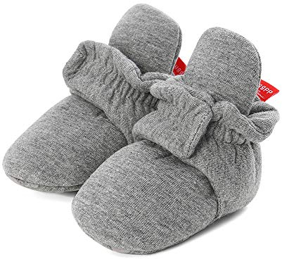 LACOFIA Baby Jungen Mädchen Winter Krabbelschuhe Baby rutschfest Weiche Sohle Slipper Stiefel Dunkelgrau 0-6 Monate