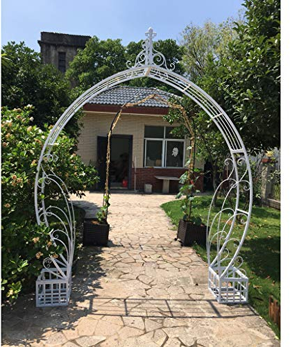 Yclty Runder Gartenbogen mit Pflanzgefäßen Mondtor (230cm) Rosenbogen Torbogen Klassischer Stil - zum Klettern von Weinreben und Pflanzen, Weiß