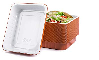 CONTITAL AS222040 | Vaschette Alluminio Laccato 6 Porzioni Extra-Rigide Bianco/Rame | Contenitori Monouso | Ideali per Teglie Forno, Microonde e Asporto | 50 Pezzi