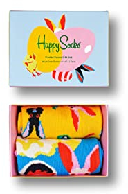Happy Socks Unisex 2-Pack Easter Gift Set Socks, Yellow-Blue-Black, 36-40 (2er Pack)