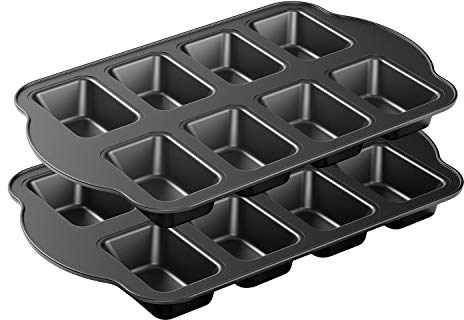 2 Pack Non-Stick Mini Loaf Pan, Carbon Steel Baking Bread Pan, 8-Cavity