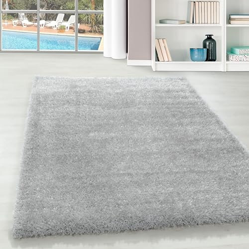 Teppium Hochflor Teppich Wohnzimmer 200 x 300 (200x290 cm) Silber - Flauschiger Shaggy Teppich Extra Weich und Einfarbig Design - Langflor Teppich für Schlafzimmer, Esszimmer, Kinderzimmer und Küche