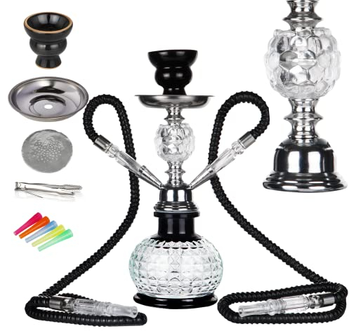 REANICE Pumpkin Water Hookah set 32 cm Water Shisha 2 manguera completa de vidrio chicha, incluyendo pinzas de carbono y accesorios desechables (negro/transparente)