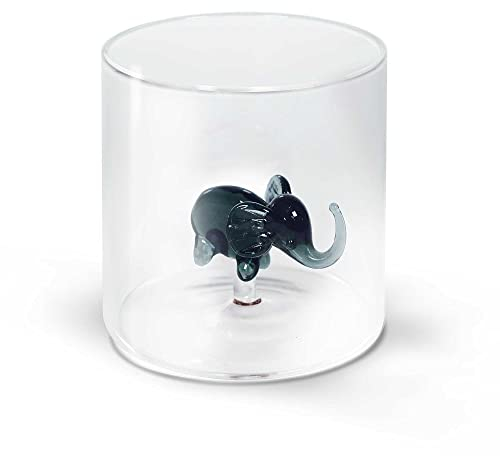 WD Lifestyle Bicchiere in vetro borosilicato. Capacità 250 ml. Decoro elefante.