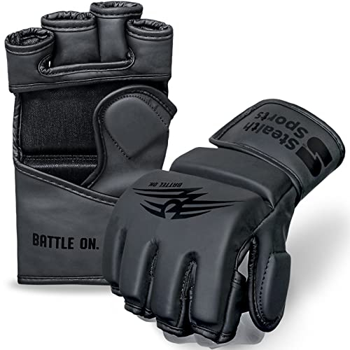 MMA-Handschuhe für Männer und Frauen, 12 mm Dickes PU-Leder, Grappling-Handschuhe, Muay Thai, Kickboxen, Sparring, Boxsack, Boxtraining, Käfigkampf, Kampfsport (Matt Black, S)