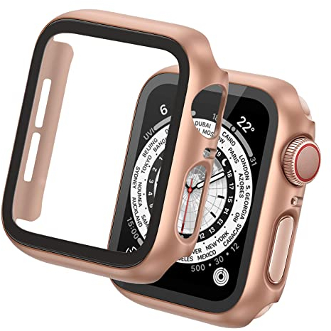 Tuocal 2 Stück Hard Hülle Kompatibel mit Apple Watch Series 6 / Serie 5 / Series 4 / SE / 40mm HD PC Vollständige Abdeckung Schutz mit Schutzfolie Cover Case Glas Schutzhülle für iWatch 40mm, Roségold