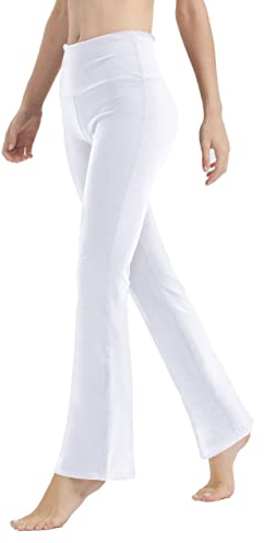 LaiEr Yogahose für Damen, Bauchkontrolle, Workout, Bootleg-Hose, hohe Taille, 4-Wege-Stretch-Hose mit Innentaschen(White,X-Large)