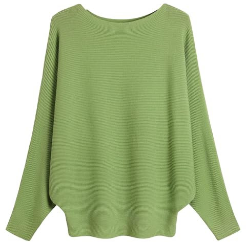 FULIER Boot-Ausschnitt Batwing Ärmel Dolman Lose gestrickte Pullover und Pullis Pullover Tops für Frauen (Avocado)