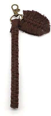 Boho-Schlüsselanhänger, Armband, handgefertigt, Makramee-Armband, Schlüsselanhänger, Handgelenk, Schlüsselband, Schlüsselanhänger für Damen, mit Blätter-Anhänger, Sepia, One size