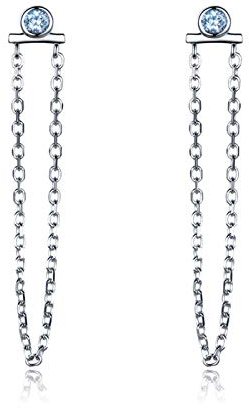 Skcess Ohrringe Damen Blau, Anhänger-Ohrringe 925 Silber Ohrringe Kettenquaste Blau Runden Natürlicher Himmelblauer Topas