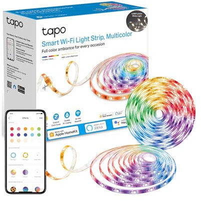 Tapo - Tira de luces LED inteligente, 2 x 5 m, control por aplicación Wi-Fi, tiras luminosas RGBW, revestimiento de PU, funciona con Alexa y Apple HomeKit, apto para TV, cocina, bricolaje