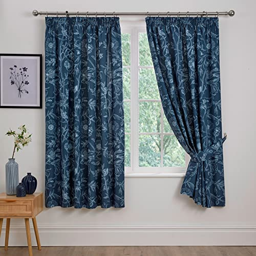 Dreams & Drapes Design - Lorie - Pair of Pencil Pleat Curtains With Tie-Backs - 66 Width x 72 Drop (168 x 183cm) Bed Size in Blue