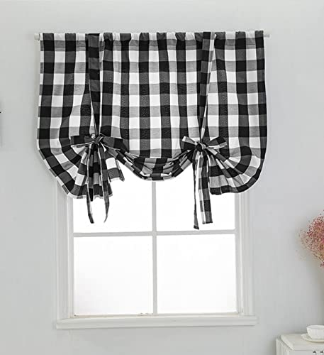 1Pcs Karierte Küche Gardine Landhausstil Bistrogardine Scheibengardine halbtransparent Gardinen Vorhang Landhaus Küche Kurz Fenster Blickdicht Bistrogardine Kurzgardine Karo Raffgardinen