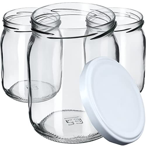 KADAX Lot de 16 bocaux de conservation de 540 ml avec couvercle à visser fi82 mm pour la conservation, la conservation et la préparation des repas – Bocaux hermétiques Twist-Off (blancs)