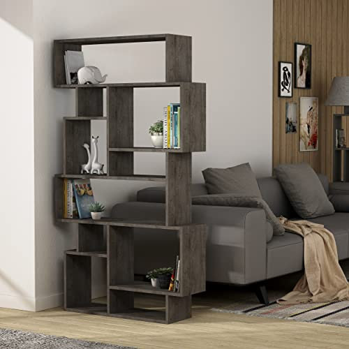 Hocuspicus | Karmato Holz Bücherregal mit 10 Etagen | Modernes Standregal für Schlafzimmer, Büro, Wohnzimmer | Vertikale und Horizontale Nutzung | 96 x 26 x 169 cm | Dunkelbraun