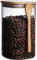 FülleMore Vorratsdose Luftdicht Glasdose stapelbar Lebensmittelbehälter mit Holzdeckel und Löffel Quadratische Vorratsbehälter für Kaffeebohne Tee Gewürze Nüsse Müsli (1200ml-10x18CM)
