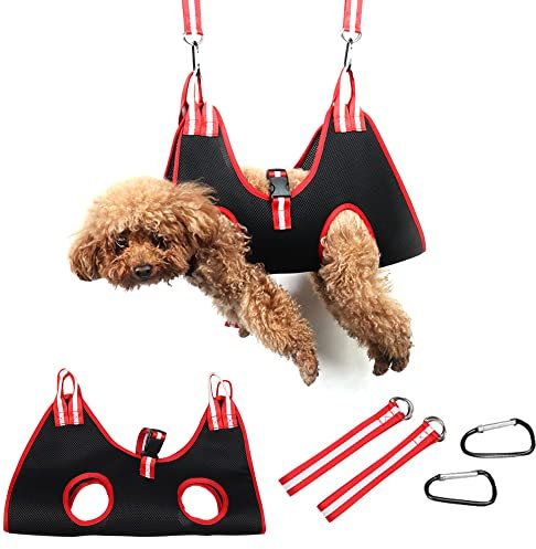 Dog Grooming Hammock, Pet Nail Trimming Harness for Dog and Cat, Pet Grooming Hammock Harness for Medium Dogs/Giant Cats, Dog Nail Trimming Hammock for Nail Clipping and Bath Grooming, Black, Large