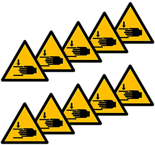 Becral - Aufkleber Hand Quetschung / Schild Dreieck W024 zugelassen, ASR A1.3, DIN EN ISO 7010 Polyester Gelb Schwarz (50mm - 10 Stück)