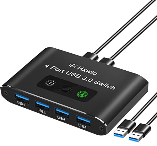 USB 3.0 Switch 2 in 4 Out, USB 3.0 Switcher for 2 Computers, Share Keyboard, Mouse, Printer, Scanner, USB KVM Switch Selector with Cables, Compatible with Mac/Win/Linux