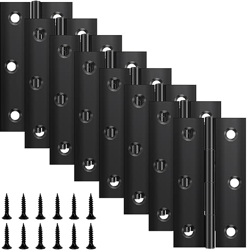 Yeepeo 8 Stück Scharniere Klappbar 68mm × 38mm, Schwarz Edelstahl Scharnier Klavierband Scharnieren Klein Scharnierband, Türscharnier für Türen Fenster Schränke mit 48 Stück Schrauben