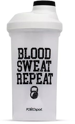 Shieldmixer Sweat Repeat Eiweiß Shaker - Shaker Proteinshake - 600ml - Gym Shaker - Für eiweiß- & Sportgetränke - Shake becher - Gym Zubehör - Trinkflasche - Weiß - Defender Classic Protein Shaker
