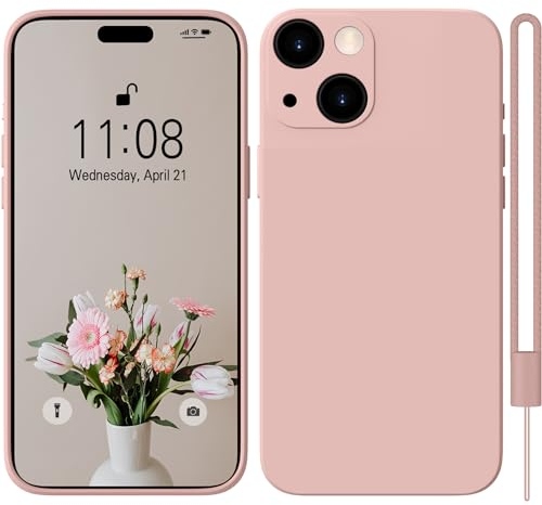 HGH für iPhone 15 Hülle Silikon mit 1 Lanyard, Handyhülle für iPhone 15 Case Ultra Dünne Rundumschutz mit Weichem Microfiber-Innenfutter Stoßfeste Kratzfest Schutzhülle für iPhone 15 6.1 Rosa