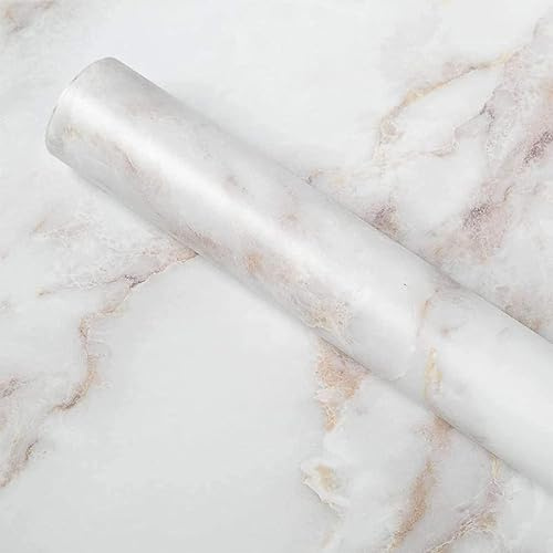 Homein Möbelfolie Selbstklebend Marmor Folie, Klebefolie Möbel Vinyl Dekorfolie Tür Fensterbank Küche Küchenschrank Schrank Schminktisch, PVC, Granit Matt Weiß Gold, 30 x 300 cm