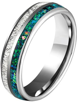 Epinki Wolfram Ring 6MM, Kohlefaser Herrenringe Bandring Hochzeit ringe, Silber Ringe Verlobung Paare Ring, Gr.52 (16.6)