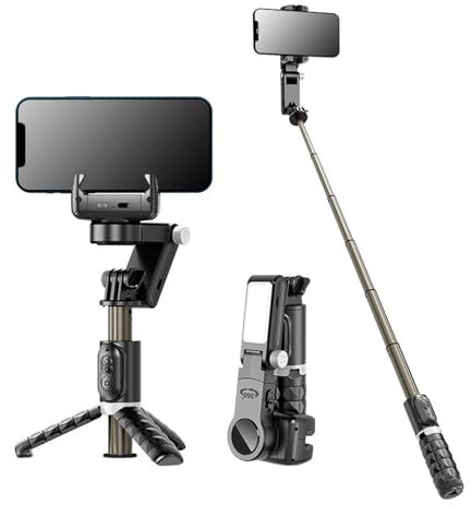 Stabilizzatore Cardanico per Smartphone, Gimbal per Telefono Portatile Bluetooth Q18 con Treppiede Estensibile per Selfie Stick, Stabilizzatore Video per Telefono Remoto Wireless