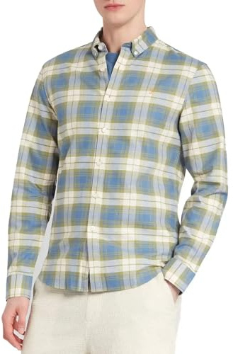 Farah Mens 'Brewer Check' Slim Fit Tartan Oxford Shirt. Long Sleeved (Sheaf Blue) L