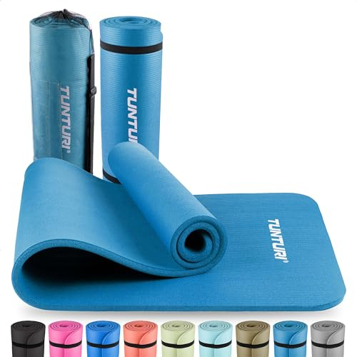Tunturi Dicke NBRmatte 15mm - Rutschfest Gymnastikmatte - Mit Tragetasche - Für Yoga und Pilates - Sportmatte 180x60x1,5cm -Schadstofffrij - Besonders komfortabel - Petrolblau