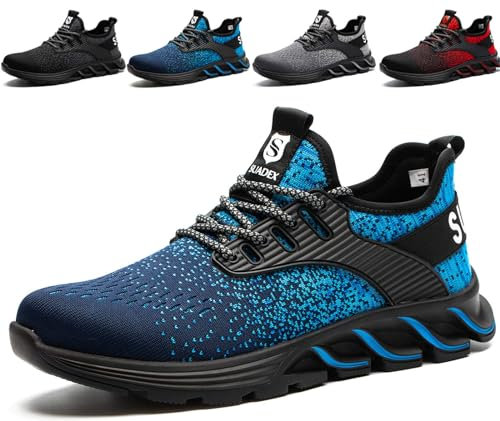 SUADEX Sicherheitsschuhe Arbeitsschuhe Herren Damen Leicht Arbeitsschutzschuhe Stahlkappenschuhe Atmungsaktiv mit Stahlkappe Blau 48 EU