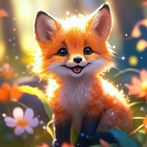 QENSPE 5D Diamond Painting Kit Cartoon Fuchs Diamant Kunst Set Komplett für Erwachsene, DIY Diamant Malerei Tier Set Anfänger Kristall Stickerei Set, Heim Wand Dekor Geschenk, 30x30 cm