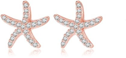 Reffeer Seestern-Ohrstecker aus 925er Sterlingsilber mit Zirkonia - Strand-Ohrringe für Frauen (Roségold)