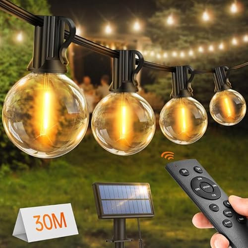 LED Lichterkette Außen Strom solar-30M - Outdoor Lichterketten mit Aussen Wetterfest G40 Glühbirne Warmweiß Aussenlichterkette für Balkon Garten Pavillon Terrasse Vorzelt