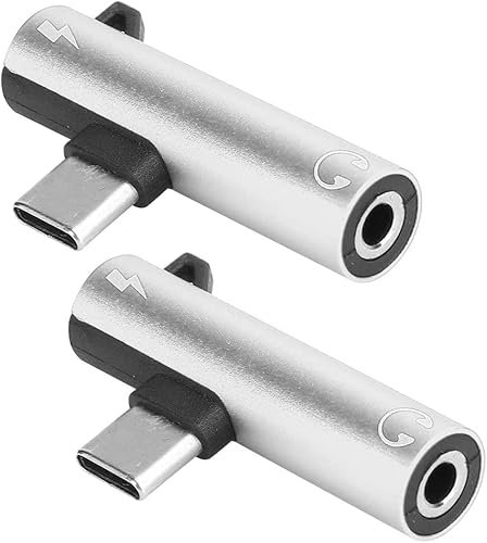 2-in-1 Micro USB Type C Headphone Adapter, Audio and Music Plug and Play Adapter, Audio Extension Cord Aluminum Splitter Jack, Type-C to 3.5mm Charging Converter USB Connector (Silver)